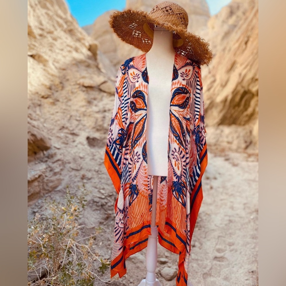 Festival/Beach/Pool kimono in orange Union Square print.